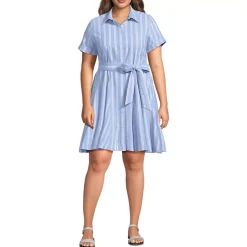 Women's Linen Blend Button Front Dress with Godets