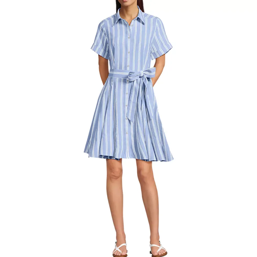 Women's Linen Blend Button Front Dress with Godets