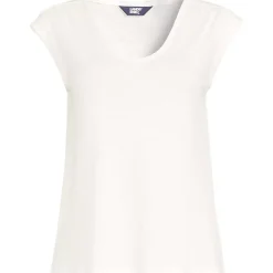 Women's Linen Blend Cap Sleeve Gathered Shoulder Tee