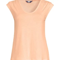 Women's Linen Blend Cap Sleeve Gathered Shoulder Tee