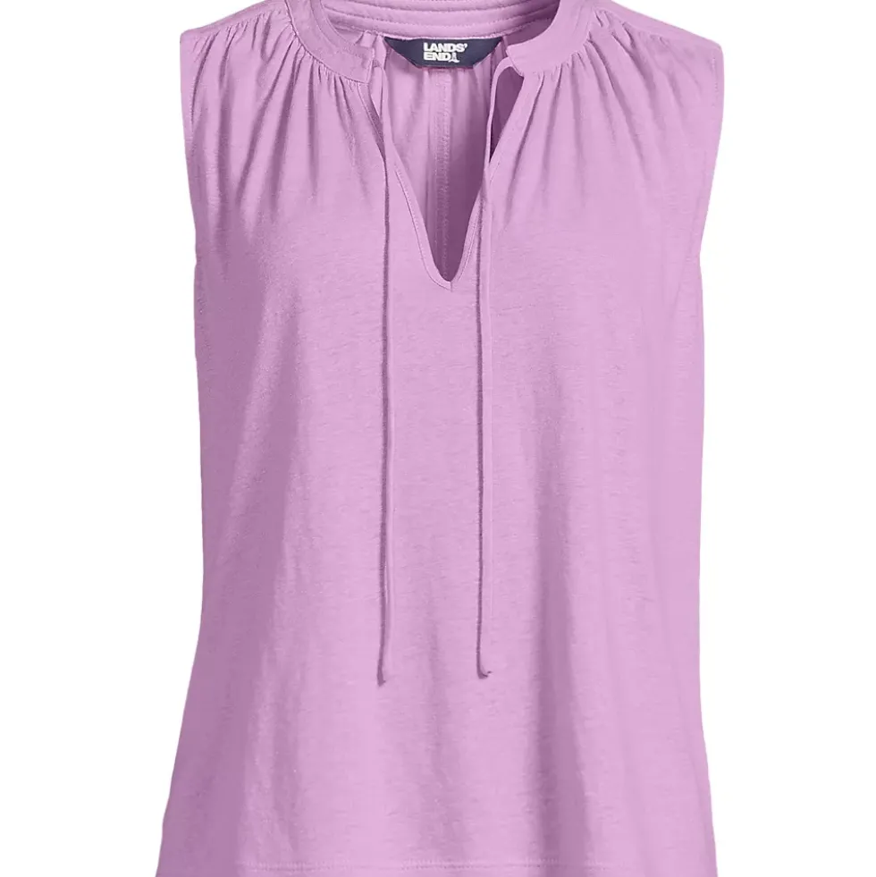 Women's Linen Blend Notch Neck Swing Tank Top