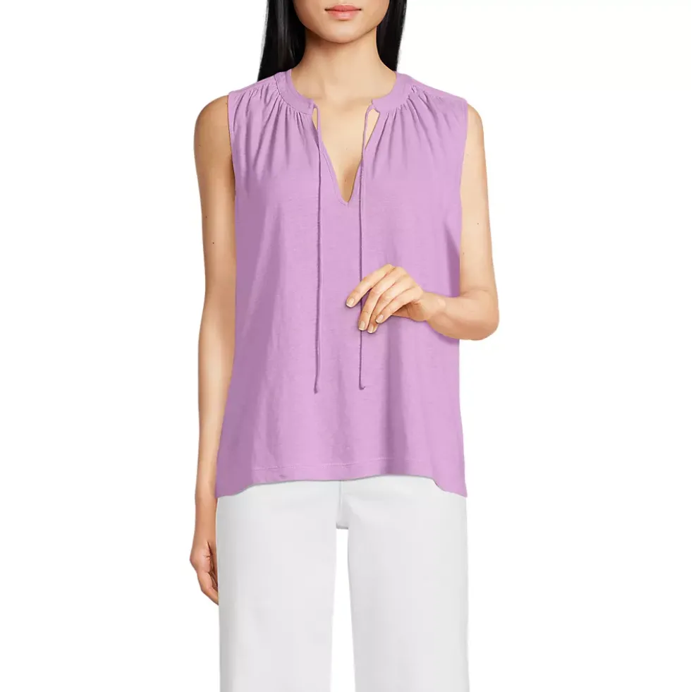 Women's Linen Blend Notch Neck Swing Tank Top