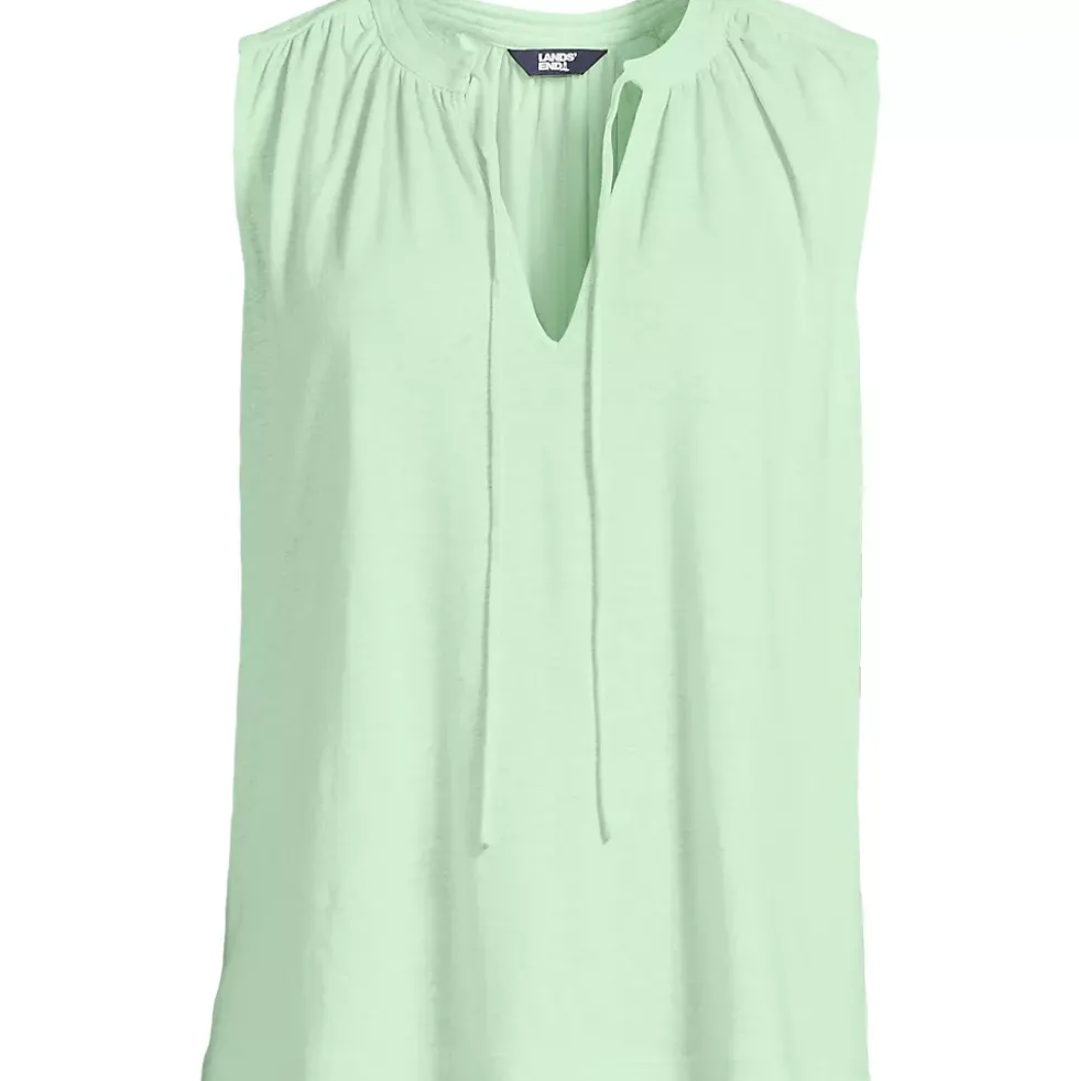 Women's Linen Blend Notch Neck Swing Tank Top