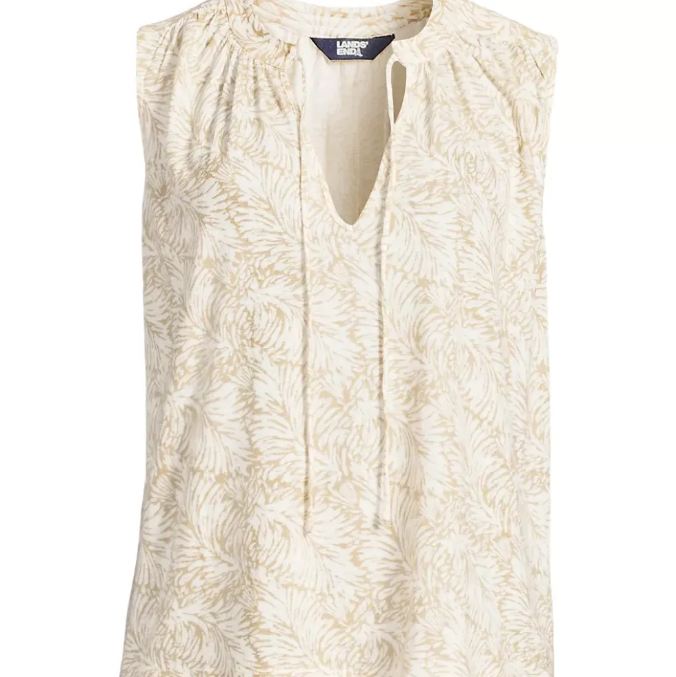 Women's Linen Blend Notch Neck Swing Tank Top