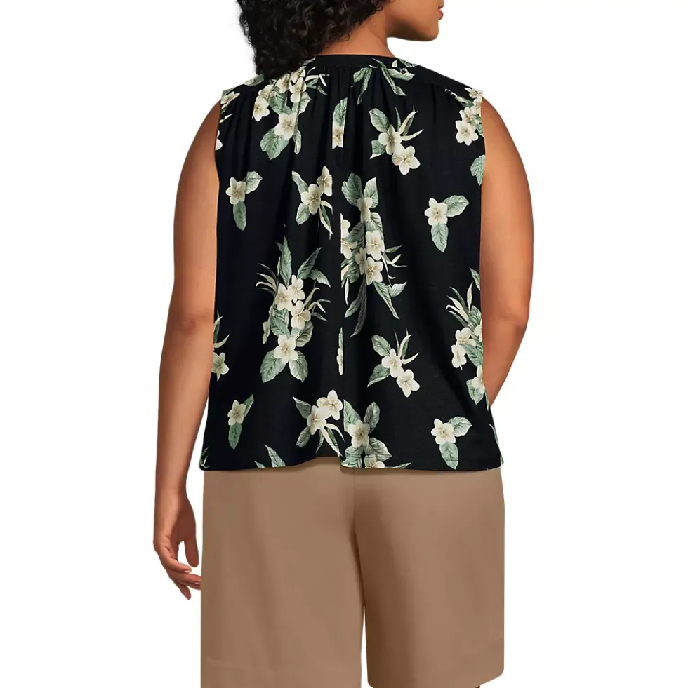 Women's Linen Blend Notch Neck Swing Tank Top