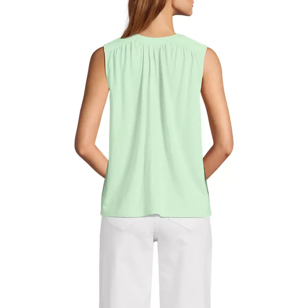 Women's Linen Blend Notch Neck Swing Tank Top