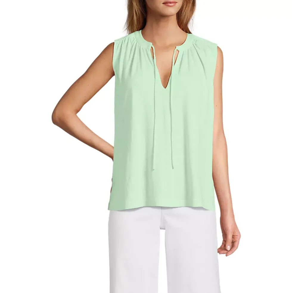 Women's Linen Blend Notch Neck Swing Tank Top