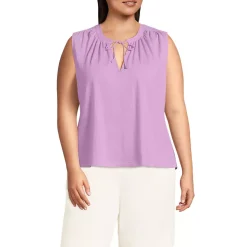 Women's Linen Blend Notch Neck Swing Tank Top