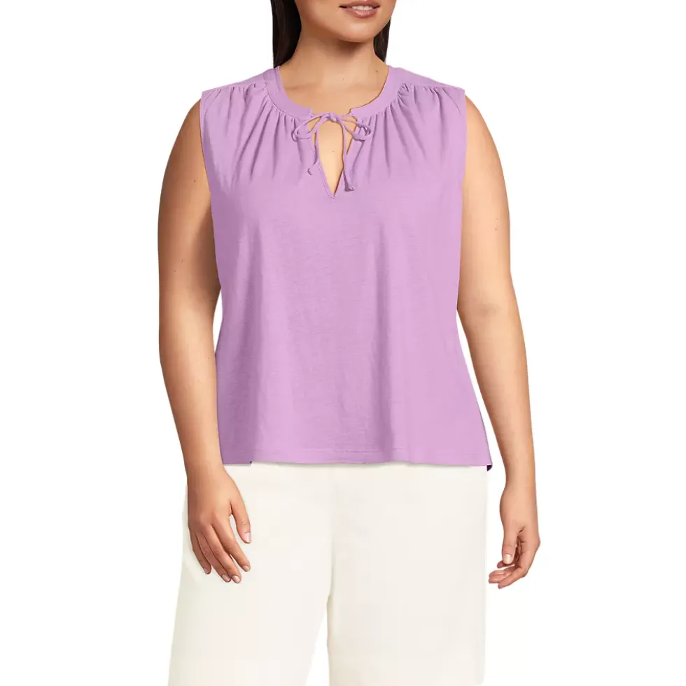 Women's Linen Blend Notch Neck Swing Tank Top