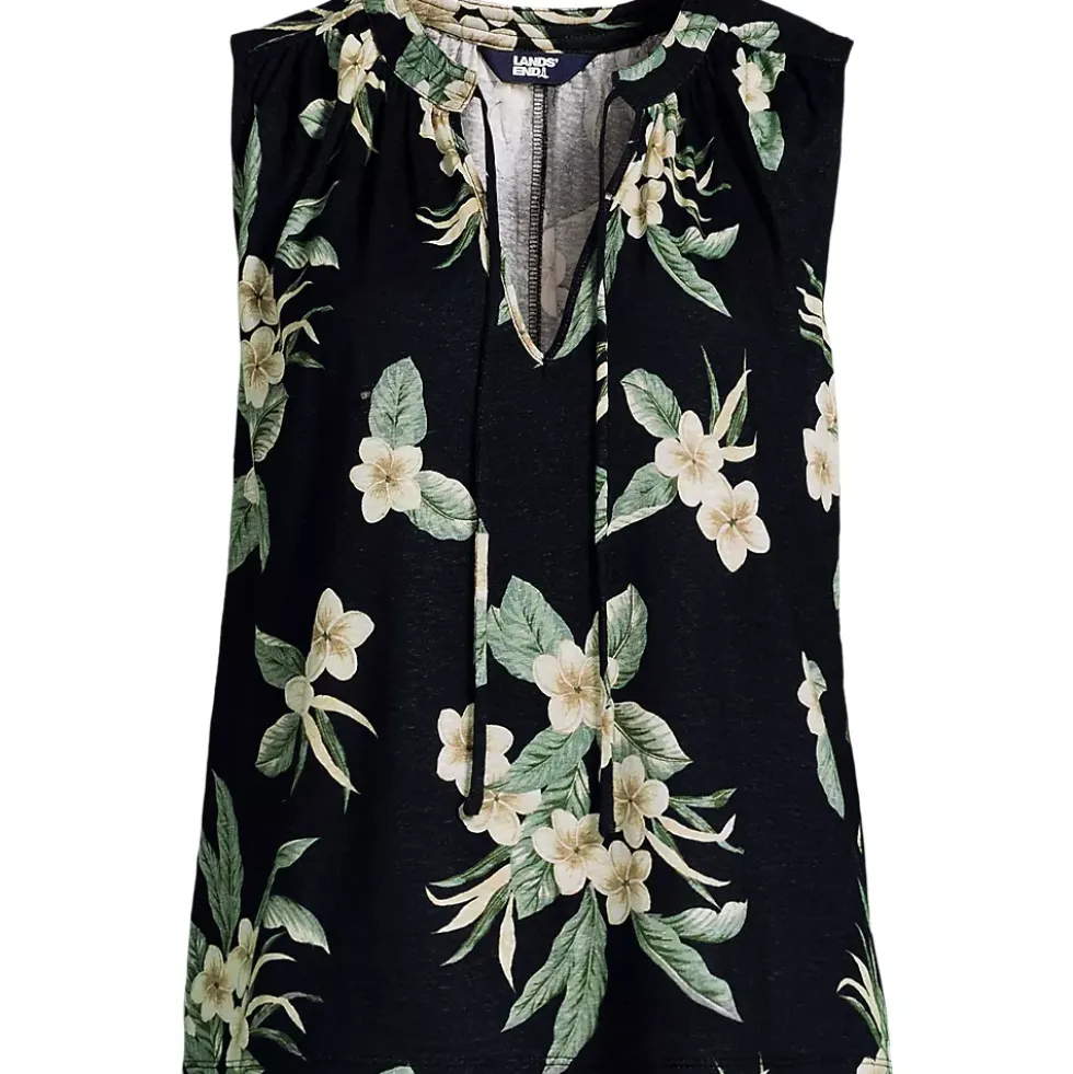 Women's Linen Blend Notch Neck Swing Tank Top