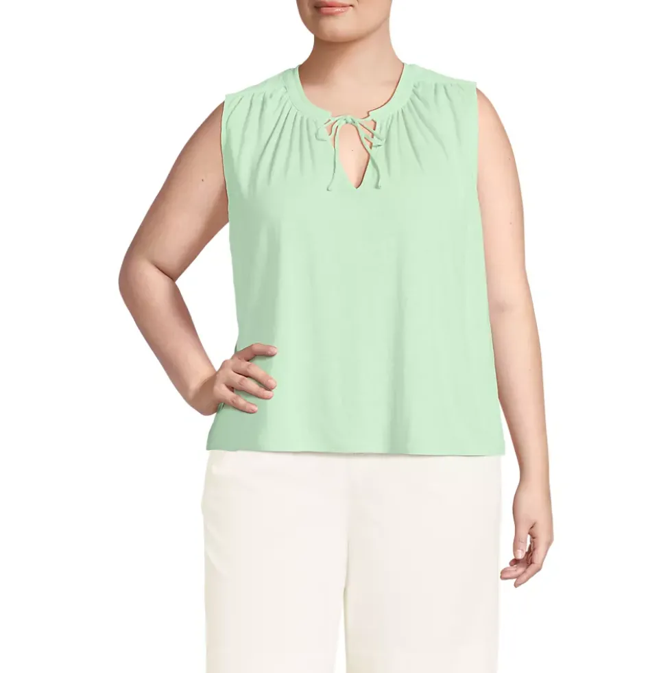Women's Linen Blend Notch Neck Swing Tank Top
