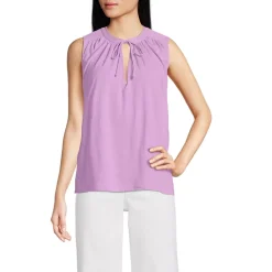 Women's Linen Blend Notch Neck Swing Tank Top