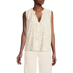 Women's Linen Blend Notch Neck Swing Tank Top