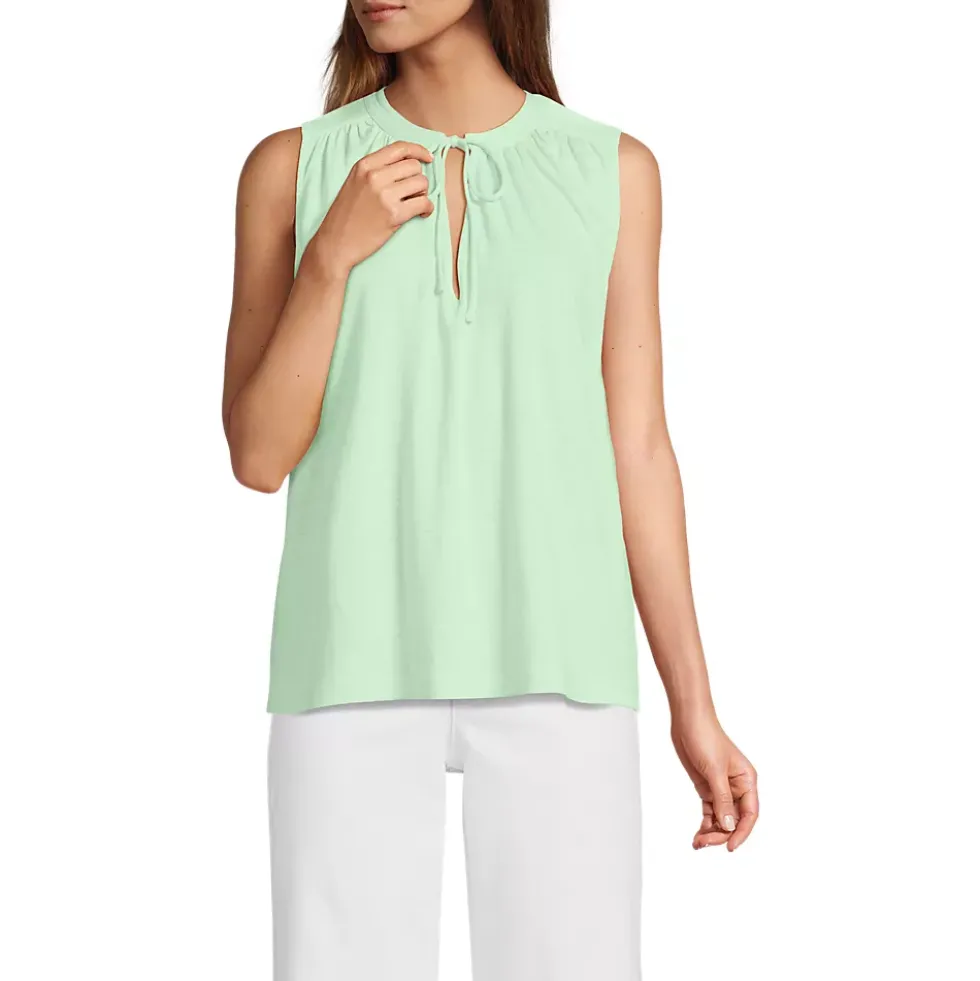 Women's Linen Blend Notch Neck Swing Tank Top