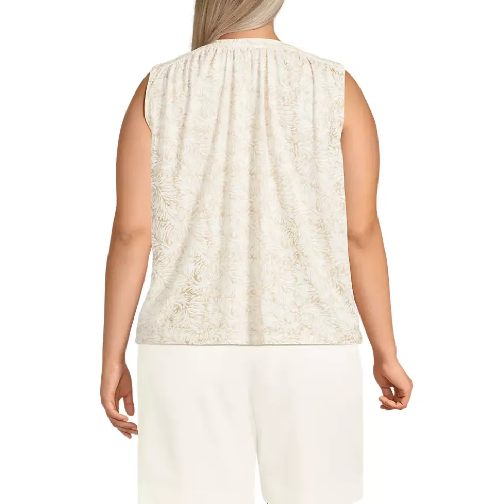 Women's Linen Blend Notch Neck Swing Tank Top