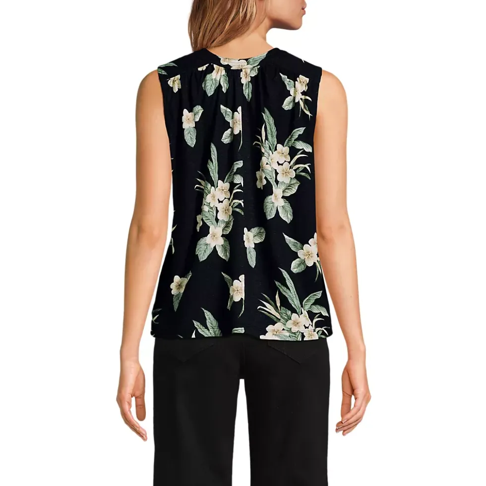 Women's Linen Blend Notch Neck Swing Tank Top
