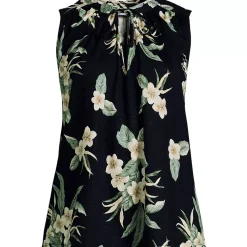 Women's Linen Blend Notch Neck Swing Tank Top