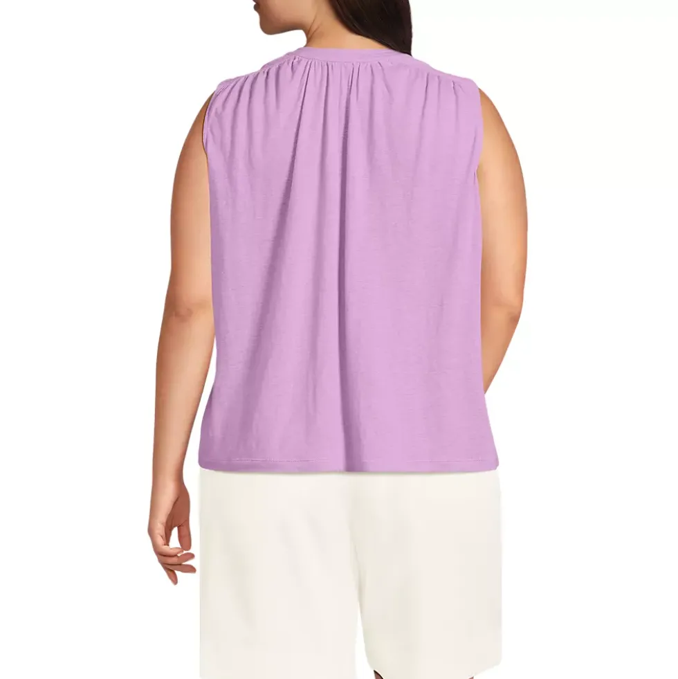 Women's Linen Blend Notch Neck Swing Tank Top