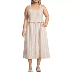 Women's Linen Blend Pintuck Tank Midi Dress
