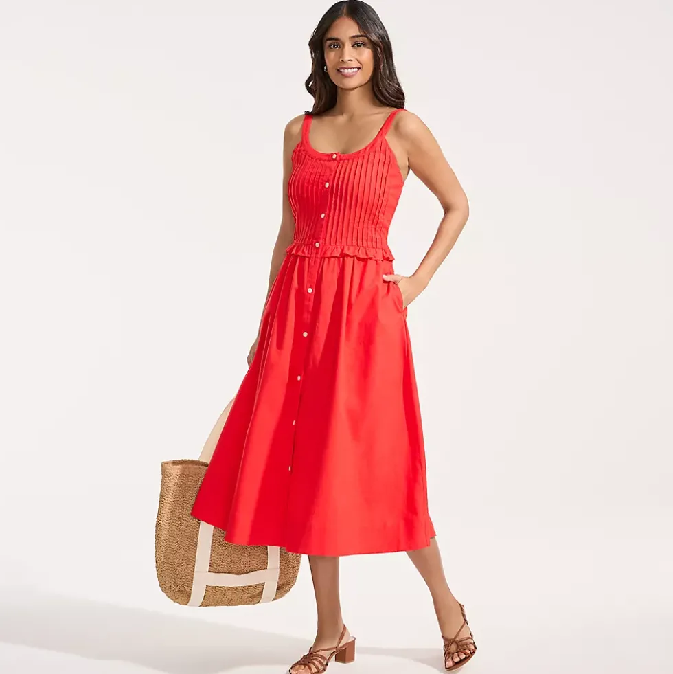 Women's Linen Blend Pintuck Tank Midi Dress