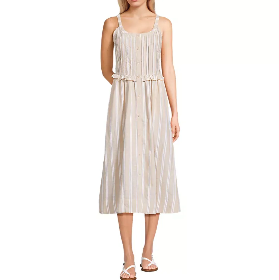 Women's Linen Blend Pintuck Tank Midi Dress