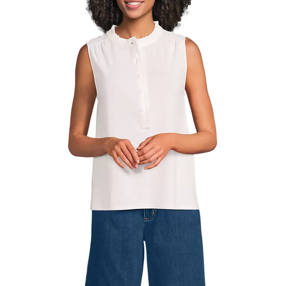 Women's Linen Blend Ruffle Trim Tank Top