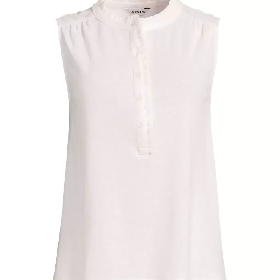 Women's Linen Blend Ruffle Trim Tank Top
