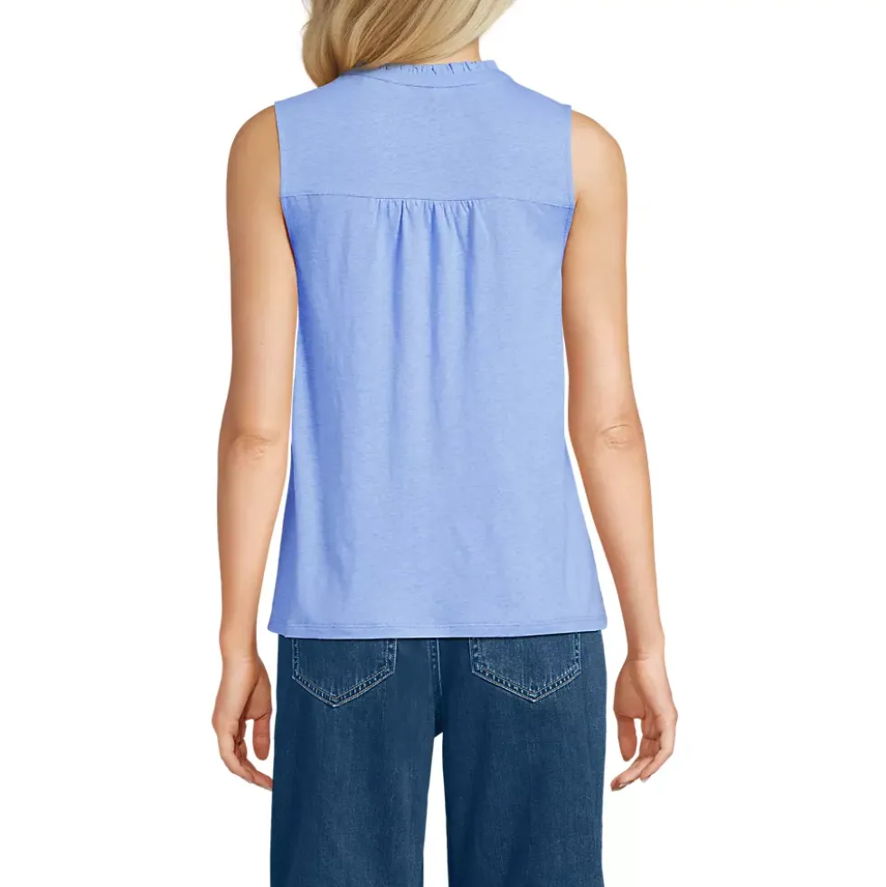 Women's Linen Blend Ruffle Trim Tank Top