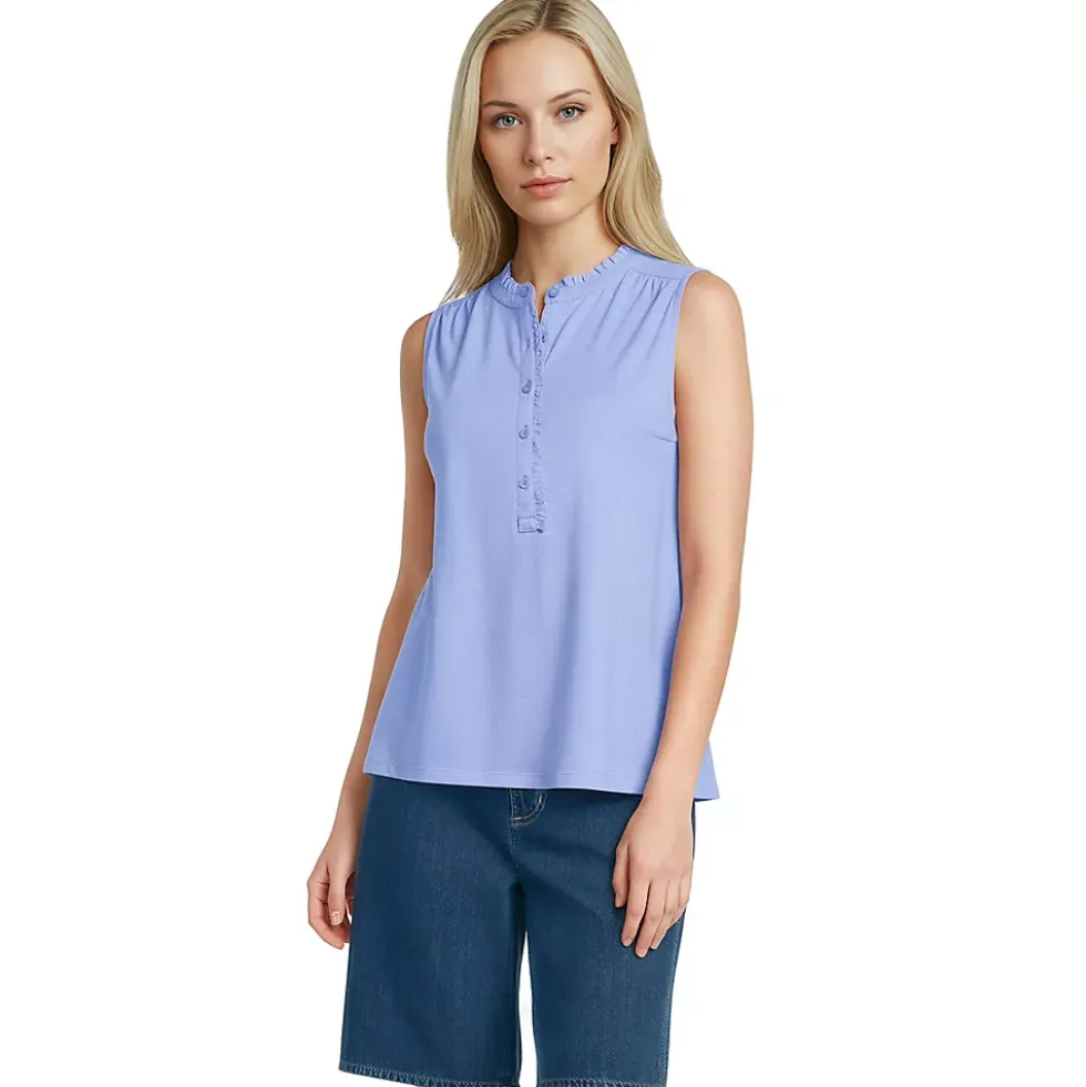 Women's Linen Blend Ruffle Trim Tank Top