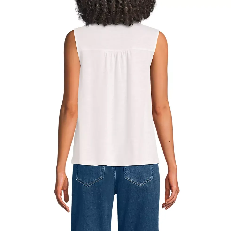 Women's Linen Blend Ruffle Trim Tank Top