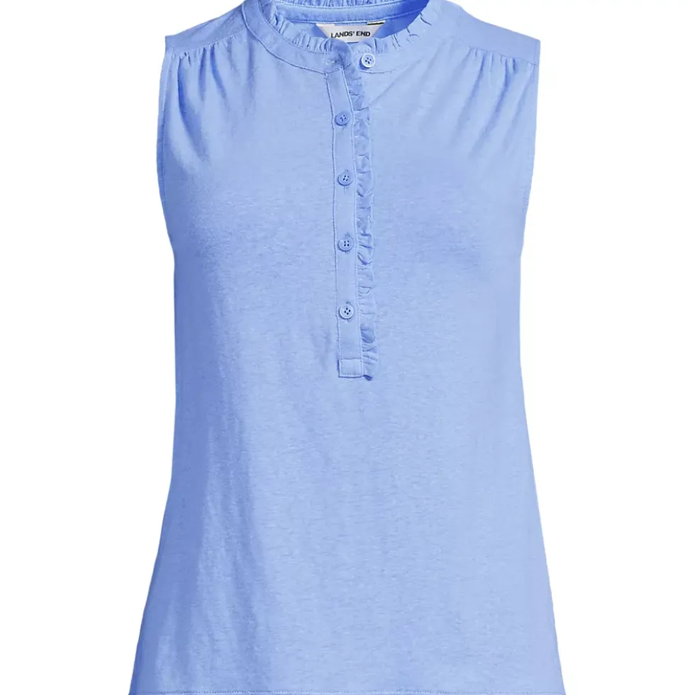 Women's Linen Blend Ruffle Trim Tank Top