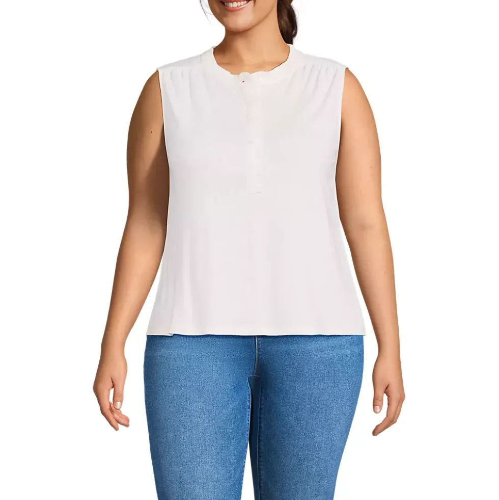 Women's Linen Blend Ruffle Trim Tank Top