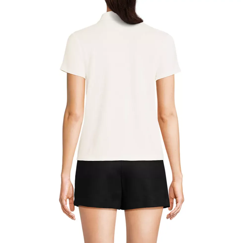 Women's Linen Blend Short Sleeve Button Front Polo Top