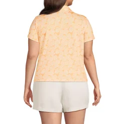 Women's Linen Blend Short Sleeve Button Front Polo Top