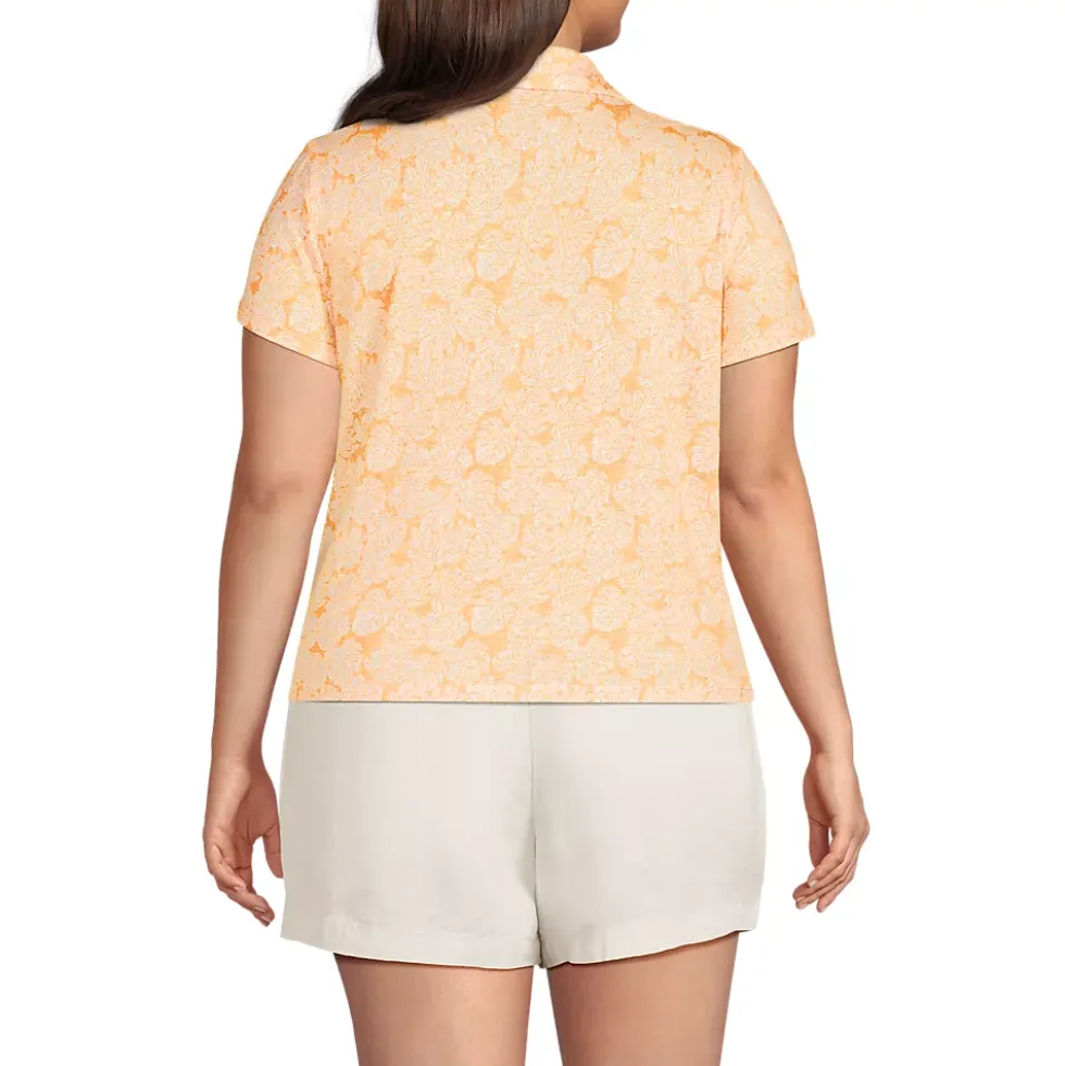 Women's Linen Blend Short Sleeve Button Front Polo Top