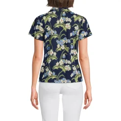Women's Linen Blend Short Sleeve Button Front Polo Top