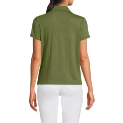 Women's Linen Blend Short Sleeve Button Front Polo Top