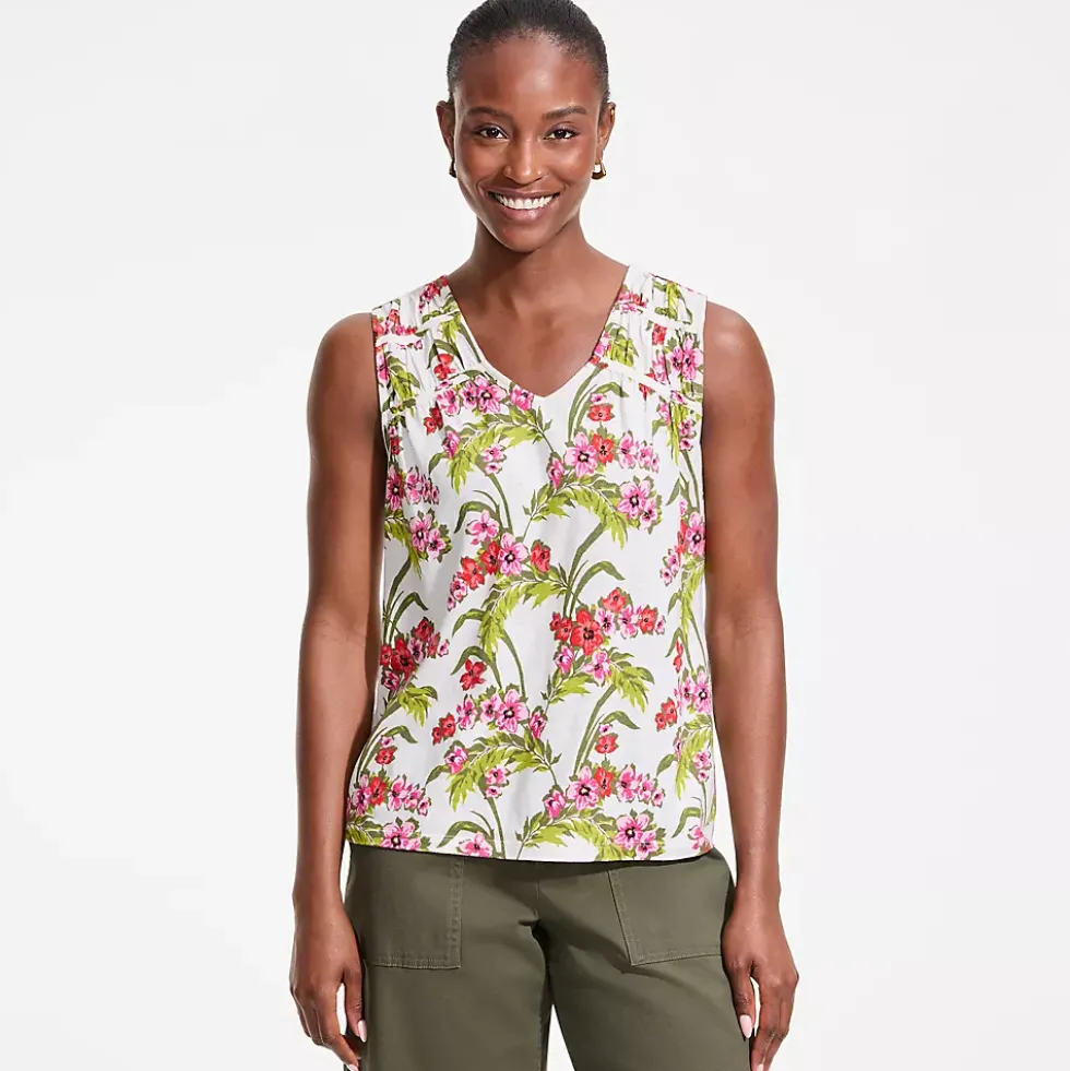 Women's Linen Blend Smocked Flowy Tank