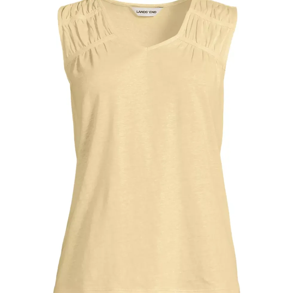 Women's Linen Blend Smocked Flowy Tank
