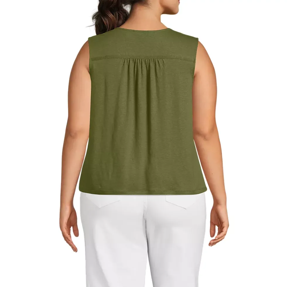 Women's Linen Blend Smocked Flowy Tank