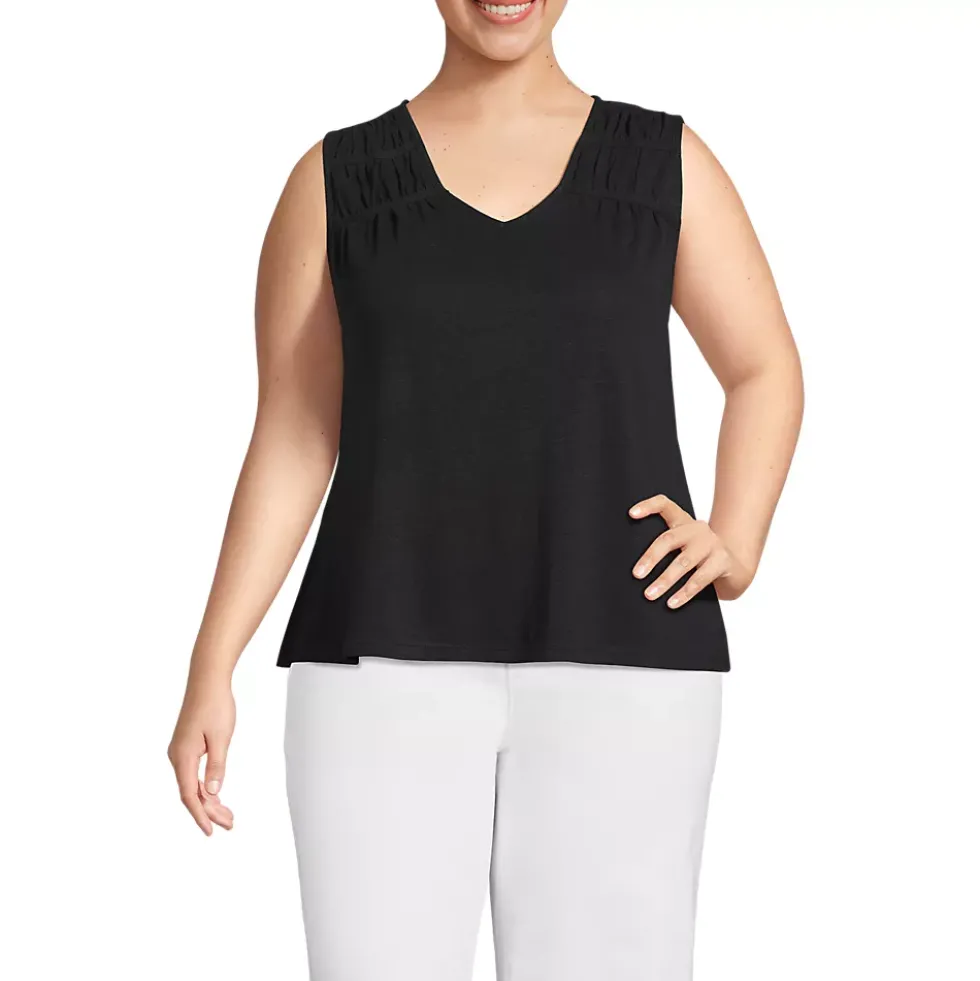 Women's Linen Blend Smocked Flowy Tank