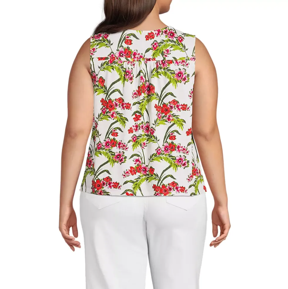Women's Linen Blend Smocked Flowy Tank