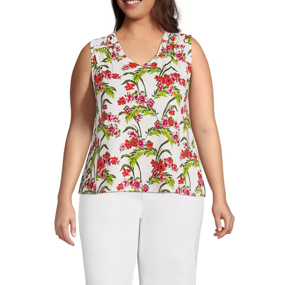 Women's Linen Blend Smocked Flowy Tank