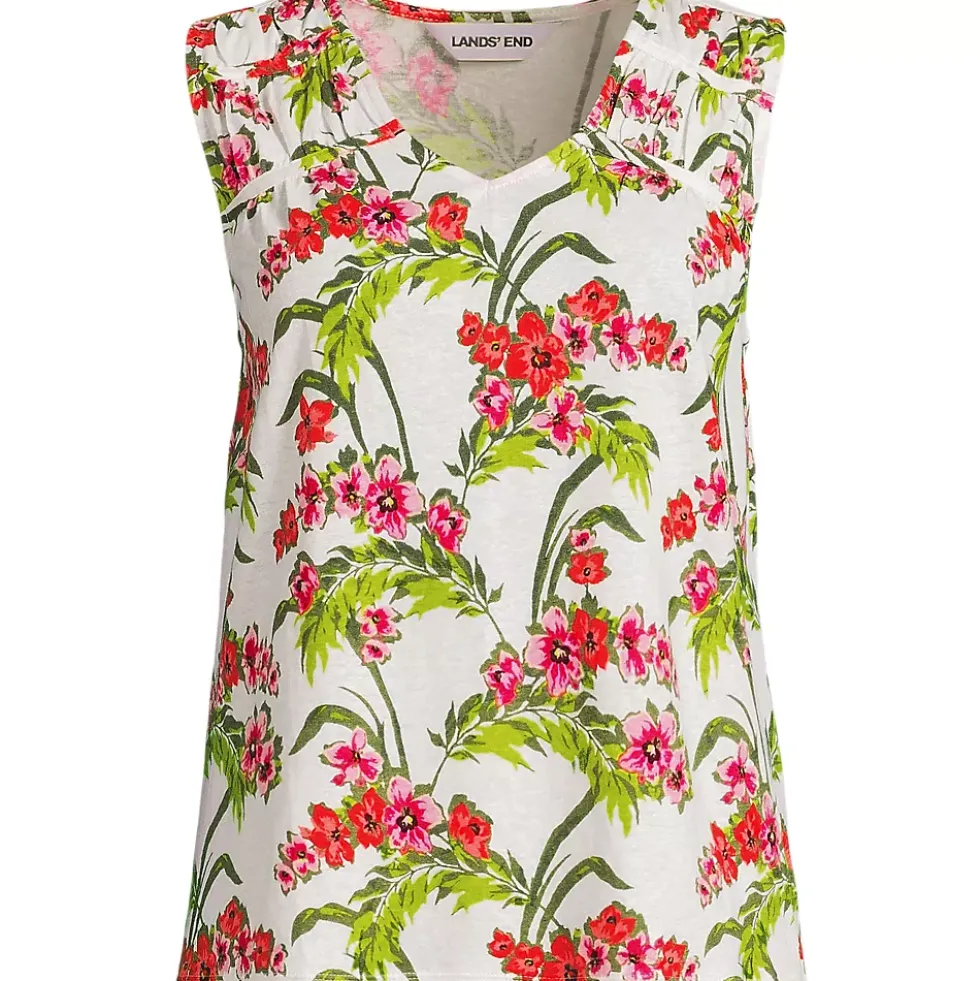 Women's Linen Blend Smocked Flowy Tank