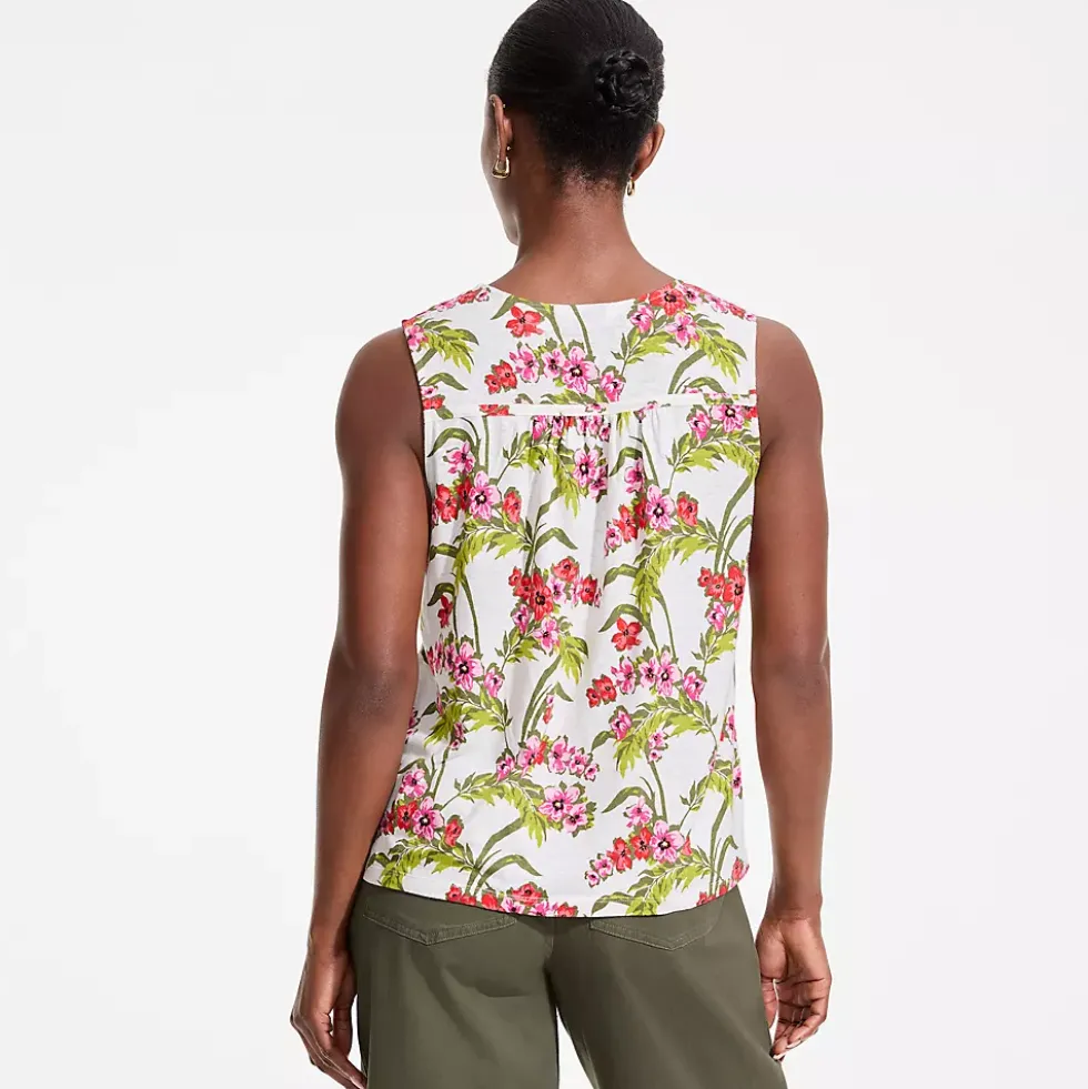 Women's Linen Blend Smocked Flowy Tank