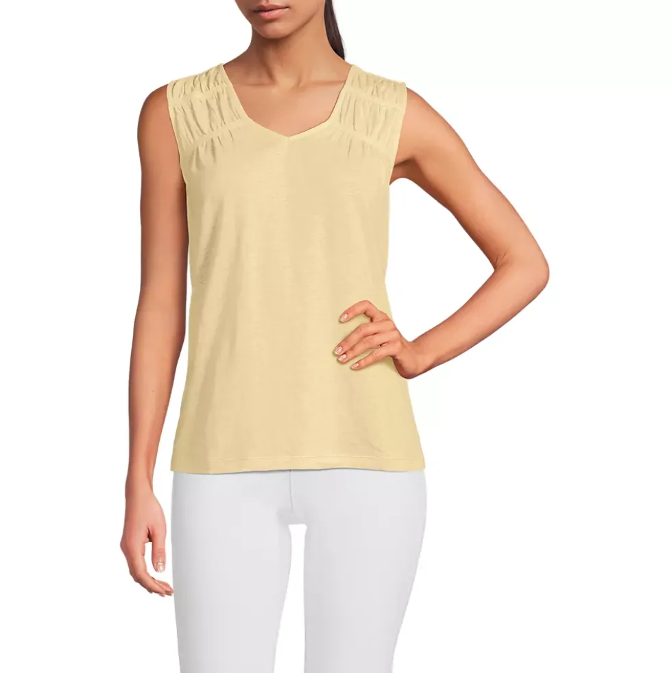 Women's Linen Blend Smocked Flowy Tank