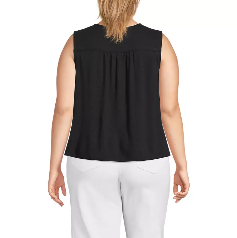 Women's Linen Blend Smocked Flowy Tank