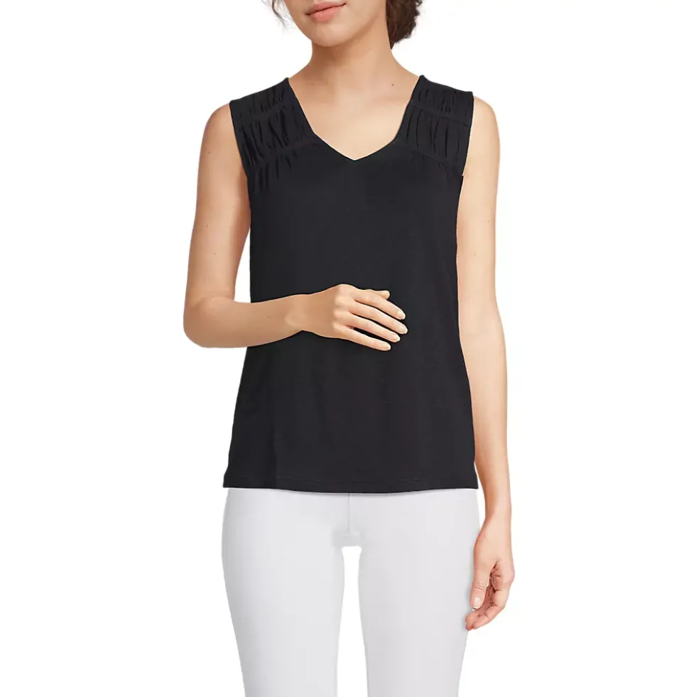 Women's Linen Blend Smocked Flowy Tank