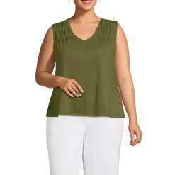 Women's Linen Blend Smocked Flowy Tank