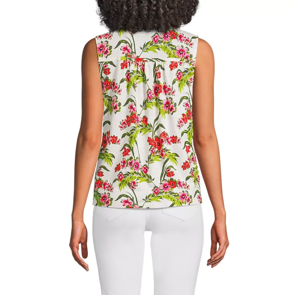 Women's Linen Blend Smocked Flowy Tank